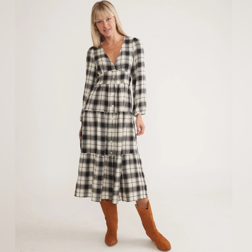 Marine Layer Black and White Plaid Maxi Dress